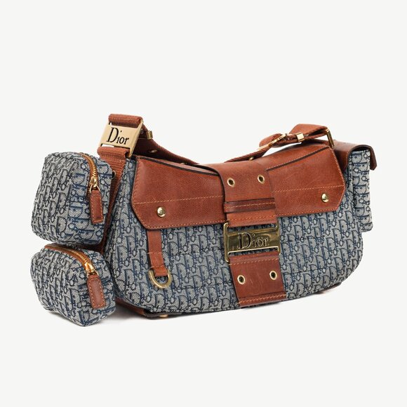 Christian Dior Street Chic Columbus Avenue Blue Logo-Jacquard Shoulder Bag - Picture 2 of 16